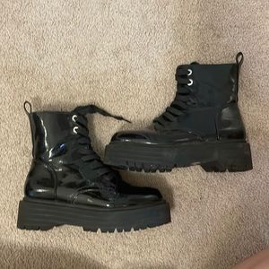 Patent leather combat boots